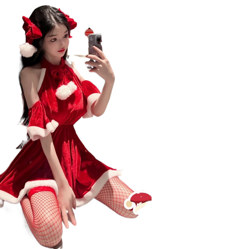 크리스마스 배틀 가운 섹시 란제리 롤 플레이 토끼 소녀 핫티 유혹 원피스 레이스 크리스마스 재미 도매