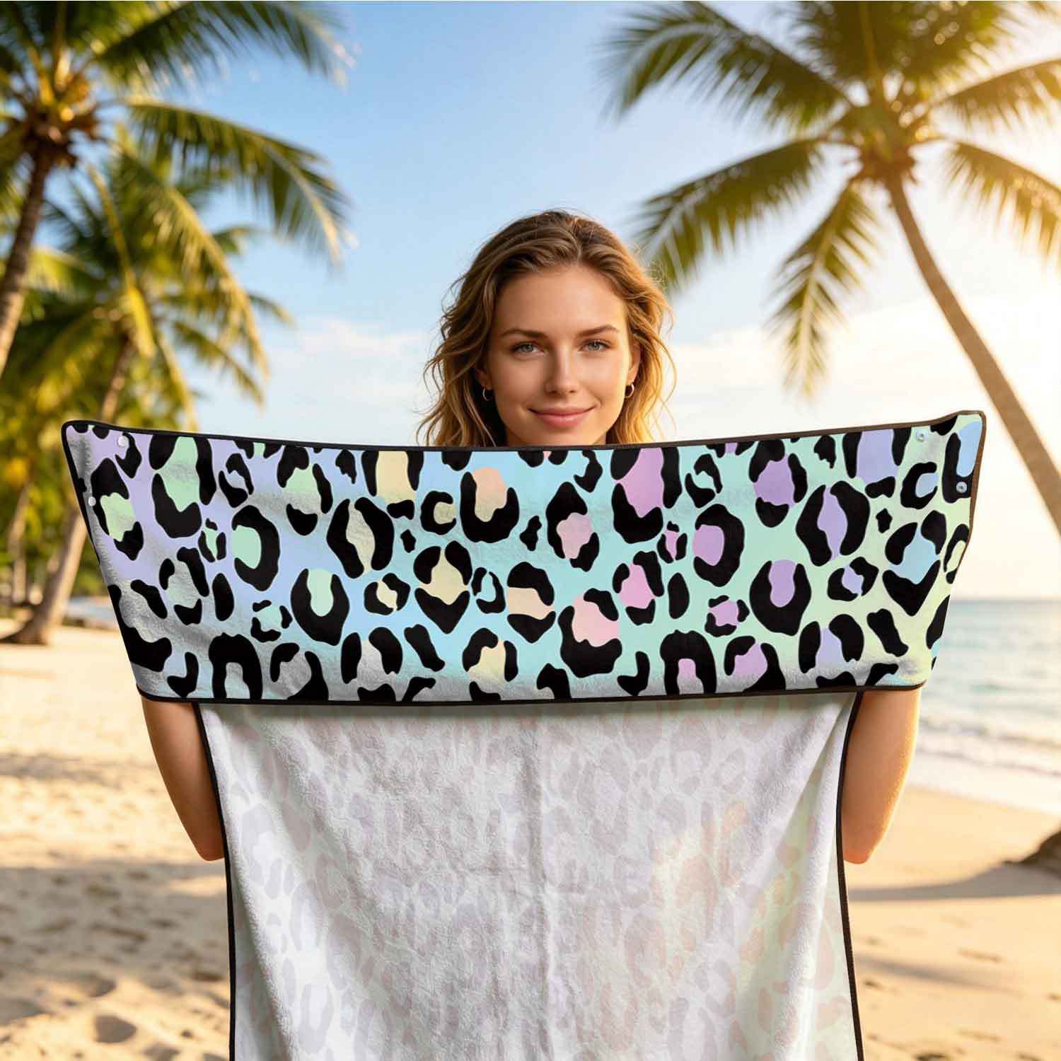 Printed bath towel and car seat cover 2-in-1, ultra-fine fiber outdoor beach and car dual-use universal seat cushion