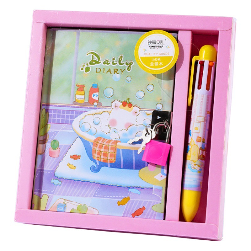 Caja de regalo de diario con cerradura, cuaderno lindo de mano estilo chica, ideal para estudiantes