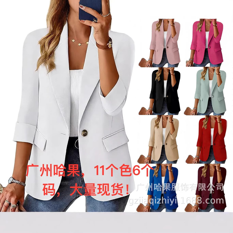 2026 New Amazon Wish Hot-Selling Item Autumn Three-Quarter Sleeve Solid Color Multi-Color Cardigan Blazer for Women 2026 New Amazon Wish Hot-Selling Item Autumn Three-Quarter Sleeve Solid Color Multi-Color Cardigan Blazer for Women