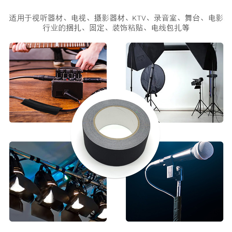 Cinta a base de tela mate mate, cinta adhesiva opacas no reflectante, fotografía decorativa, escenario, fondo impermeable y fácil de rasgar, negro