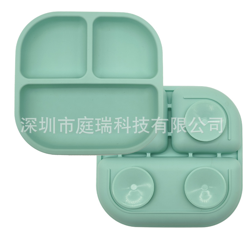 Plato para niños plato de rejilla de silicona cuadrado plato de suplemento de alimentos para bebés integrado tres Placa de rejilla lechón resistente a la caída de calidad alimentaria
