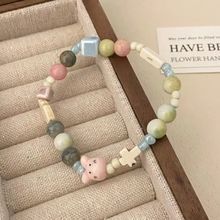 新款可爱甜美小清新陶瓷兔子手链女2023年夏季马卡龙彩色童趣手串