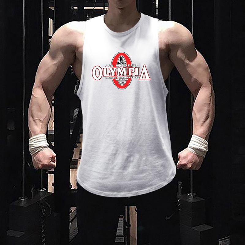 Nuevos deportes Chaleco de los hombres camiseta fitness músculo hierro americano estiramiento puro sin mangas cuello redondo