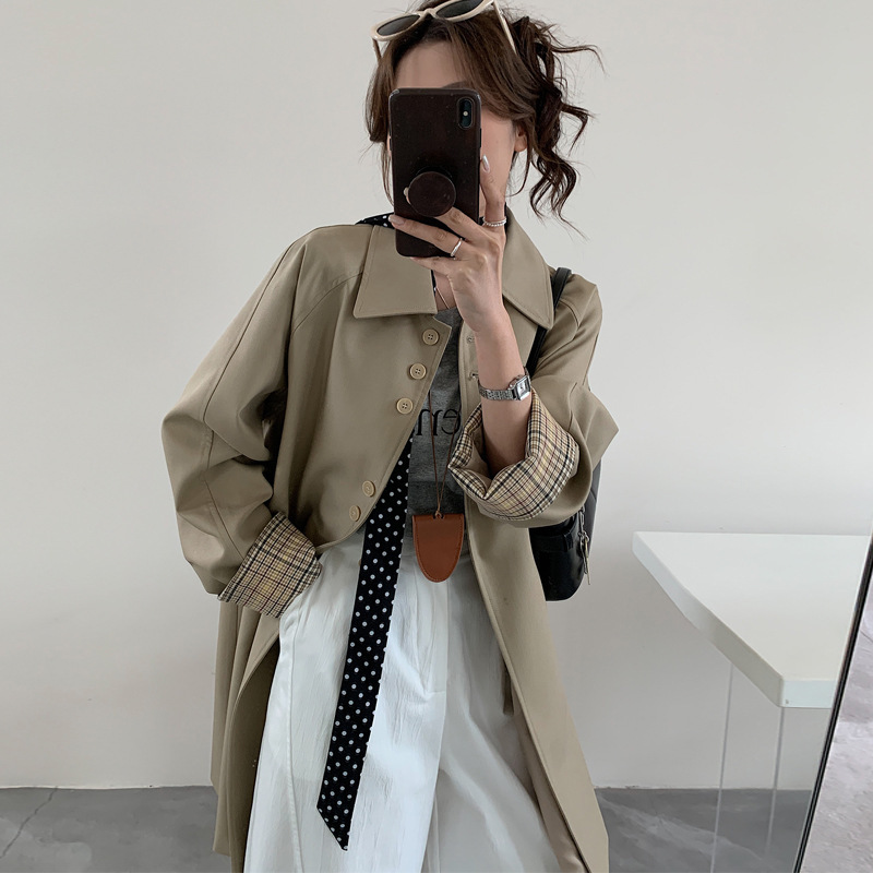 英伦风休闲宽松中长款风衣外套女2025秋季新款小个子高级感大衣|undefined