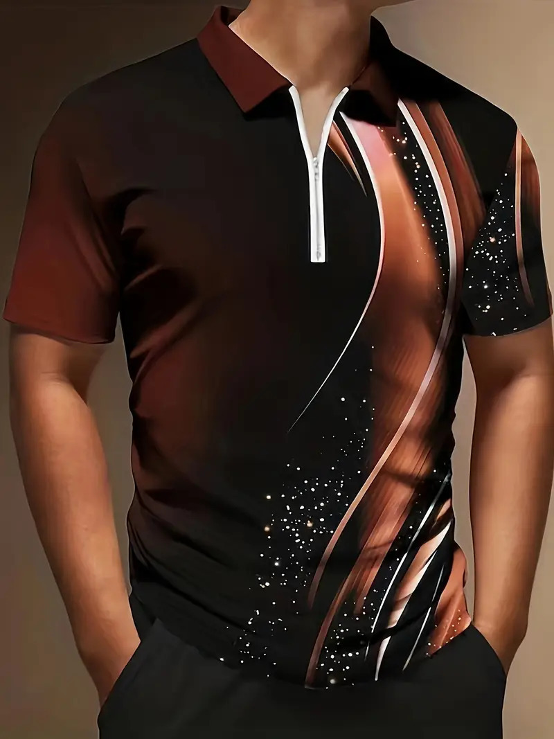Verano nuevo estilo hombre 3D impresión digital deporte colorido manga corta solapa cremallera camisa POLO13
