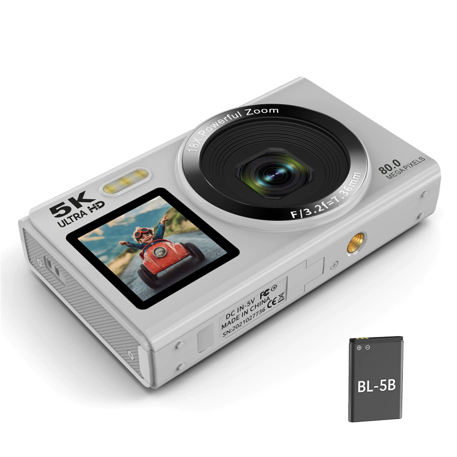 Цифровая камера ручная 5K Ultra HD, 18× зум, 80 Мп, компактная 21×15×10 см