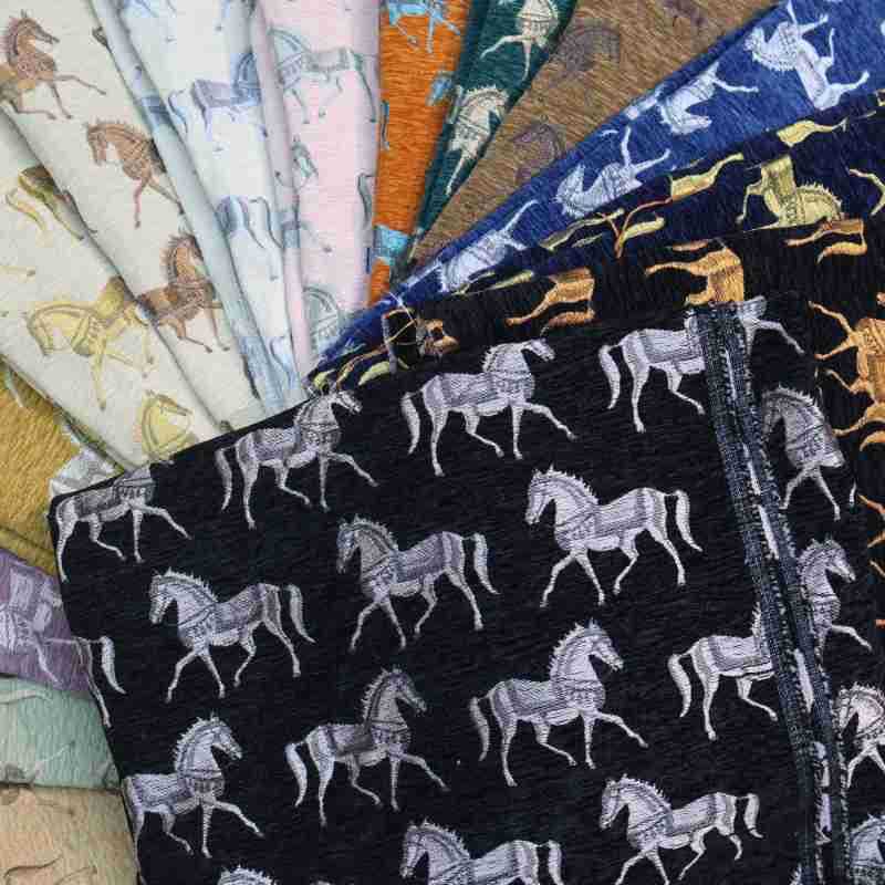 Jacquard Fabric with Pony Pattern | Fashionable Galloping Horse Pattern | Classic Horse Elements | Clothing, Pillows, Curtains, Sofa