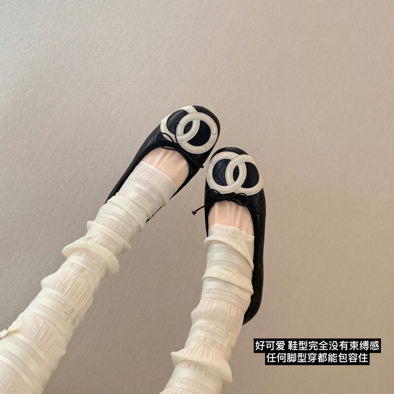 Second-Hand Chanel~ Chanel Quilted Bow 2025 Spring and Autumn New Genuine Leather Flat Shoes Ballet Shoes