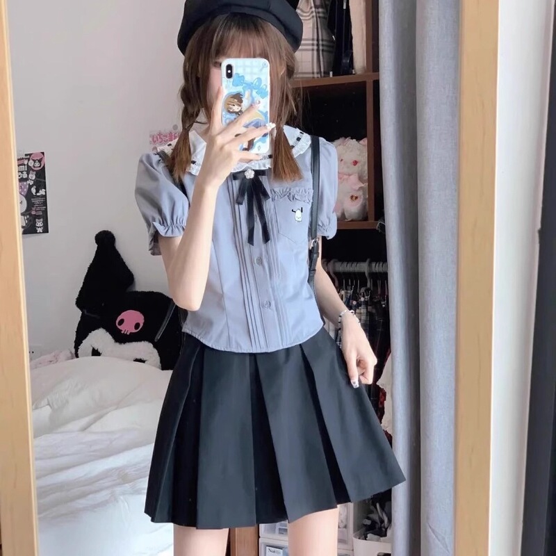 Japanese-Style Doll Collar Sweet Academy Style Set Short Shirt for Petite Women Jk Uniform 2025 Summer New Top Japanese-Style Doll Collar Sweet Academy Style Set Short Shirt for Petite Women Jk Uniform 2025 Summer New Top