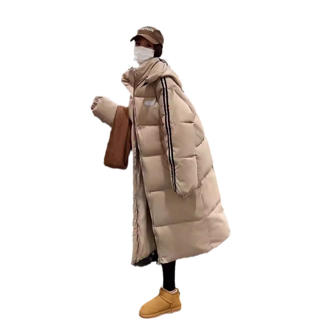 2024 nuevo abrigo de algodón de pluma para mujeres largo encapuchado abrigo de algodón coreano chaqueta de algodón suelta chaqueta de pan abrigo de estudiantes de moda