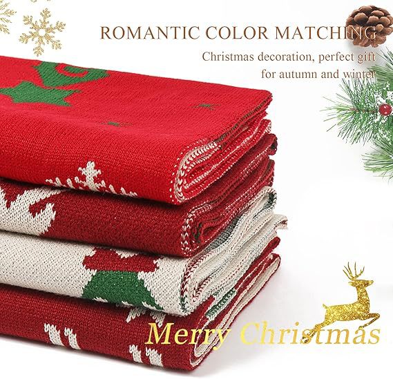 Sciarpa di lana calda lavorata a maglia con renne autunnali e invernali, scialle, sciarpa rossa per Capodanno._voghion.com