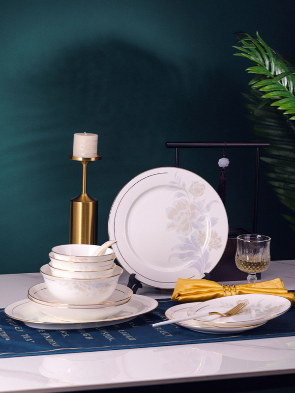 Ceramic Household Tableware Rice Bowls, Non-Hot-To-The-Touch Noodle Bowls, 2025 New Model High-Footed Bowls, 4/6/10 Bowl and Plate Set