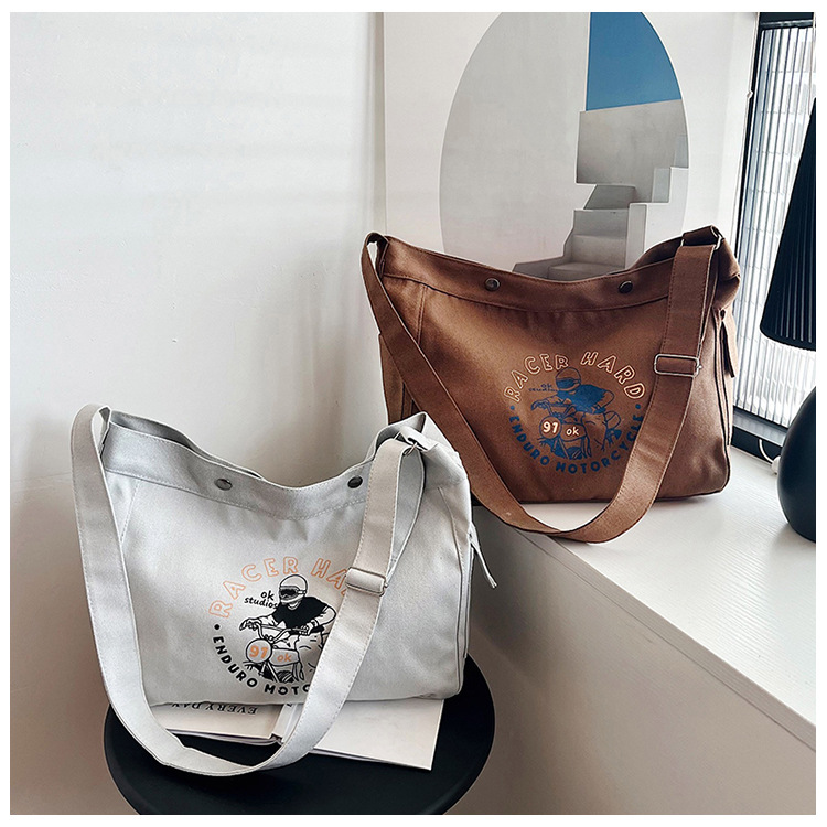 Wholesale large-capacity casual commuting women's single-shoulder bags, Korean-style trendy and fashionable handbags, LOGO printed canvas bags undefined