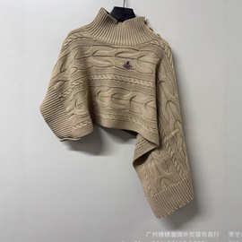 高品质~高领毛衣欧美跨境秋冬新款宽松短款斗篷高领针织套头上衣