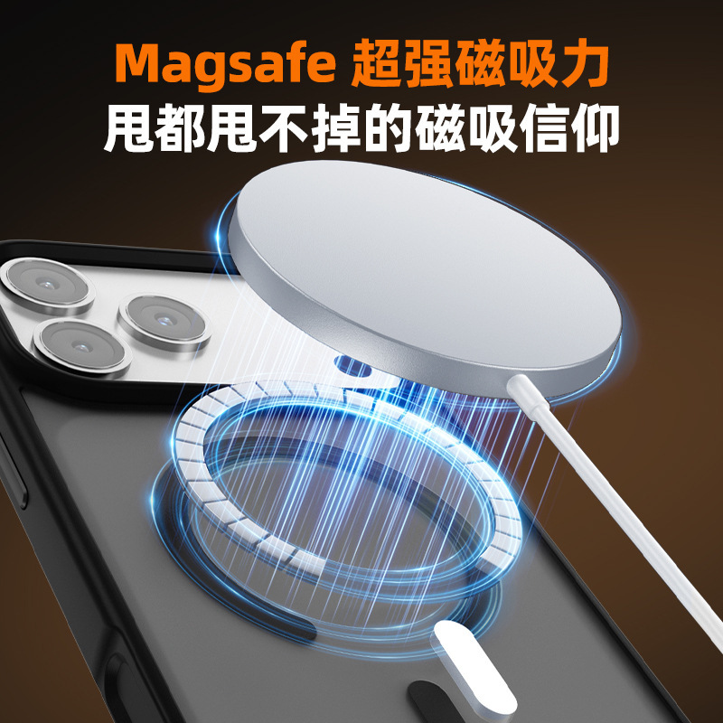 iPhone17promax携帯電話ケースに適しています。肌に優しい磁気吸引Apple 16メタル独立ボタン落下防止保護|undefined
