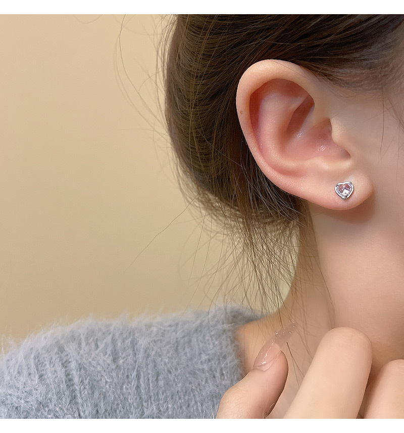 Simple Style Round Square Heart Shape Copper Inlay Zircon Ear Studs 1 Set