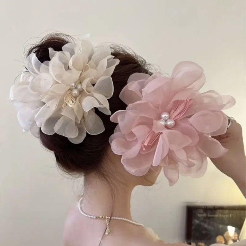 2024 新しいフレンチメッシュフラワーシャーククリップ女性のスーパーフェアリーヘアクリップ後頭部ヘアピンハイエンド|undefined