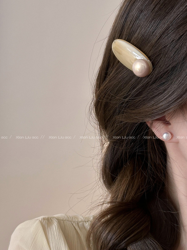 女性用アセテートパールヘアピン 2025 新しいハイエンドサイドクリップサイドシームレスカモノハシクリップヘッドバンド前髪クリップ額|undefined