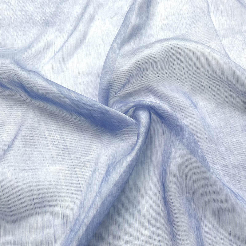 半透明天蓝色天丝苎麻亚麻布料纱裙汉服古装连衣裙服装面料