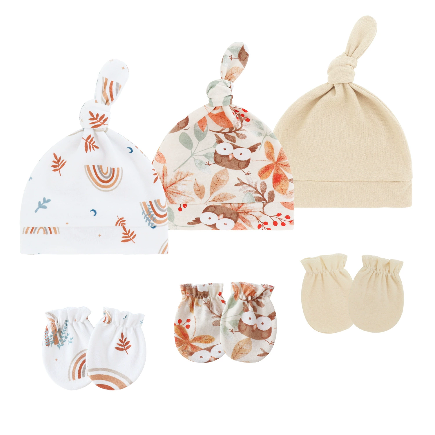 Внешняя торговля, европейские и американские шапочки для новорожденных, перчатки против царапин, детская шапка, набор перчаток, детская шапка из чистого хлопка, шапка с узлом