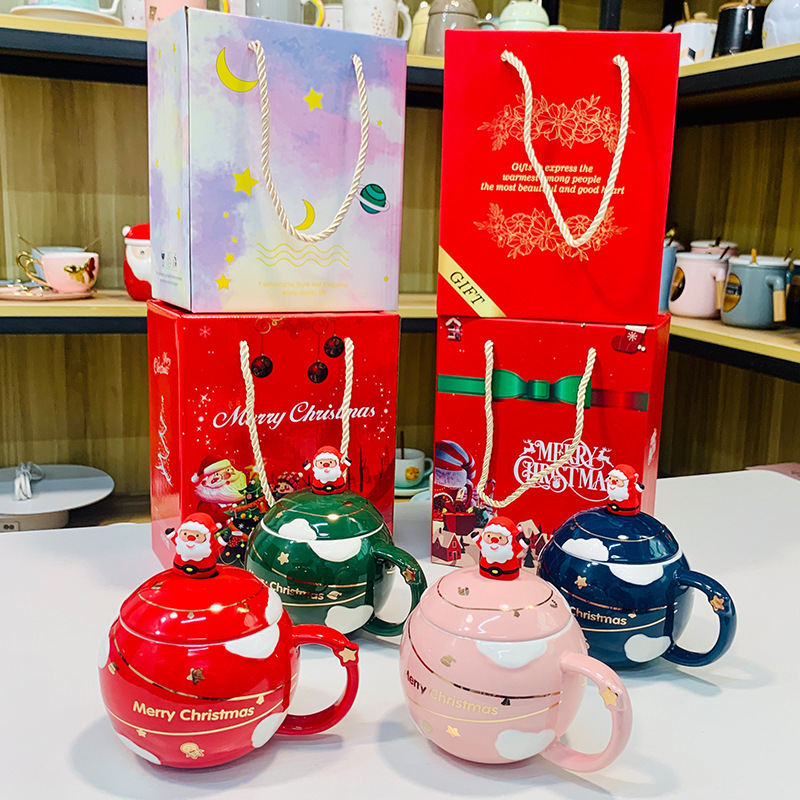 新しいクリスマス漫画陶磁器カップ蓋付きスプーン付きマグカップギフトボックスお土産学生高颜値コップ|undefined
