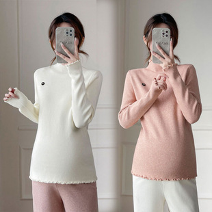 Pregnant Women's Base Shirt Autumn and Winter fleece-lined Thickened Warm Sweater Pregnancy Skin-friendly Slimming Clothes Winter Women's Top