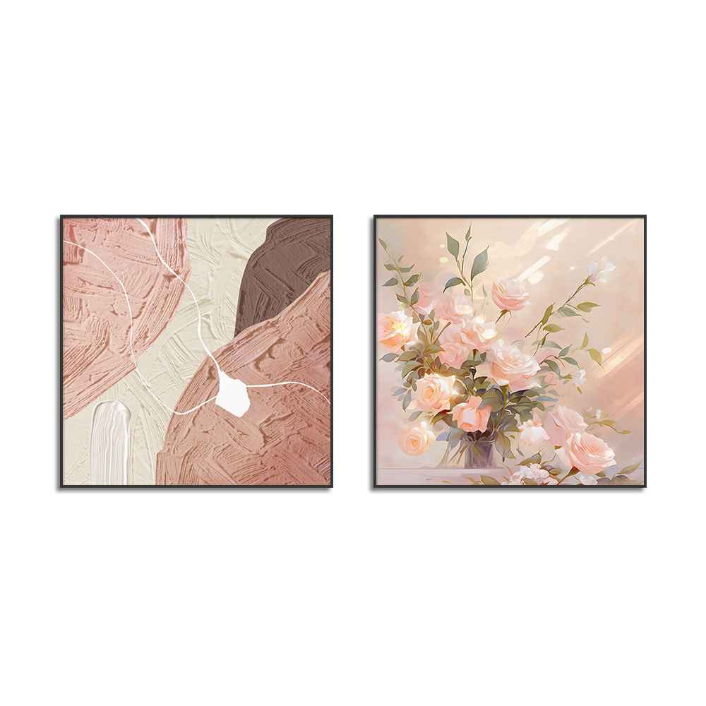 Cuadrado restaurante pintura decorativa flor minimalista moderna pintura colgante de dos partes pintura flash de estrella de cuero