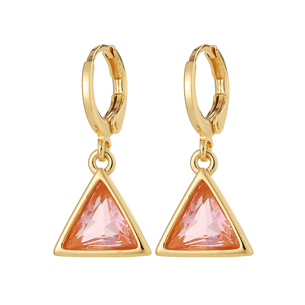 Fashion Triangle Copper Inlay Artificial Gemstones Drop Earrings 1 Pair