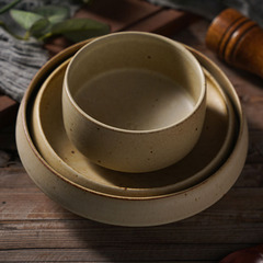 Japanese-style stoneware plate, retro-style old-spotted rice bowl, thick-rimmed bowl plate, Japanese-style private kitchen B&B tableware