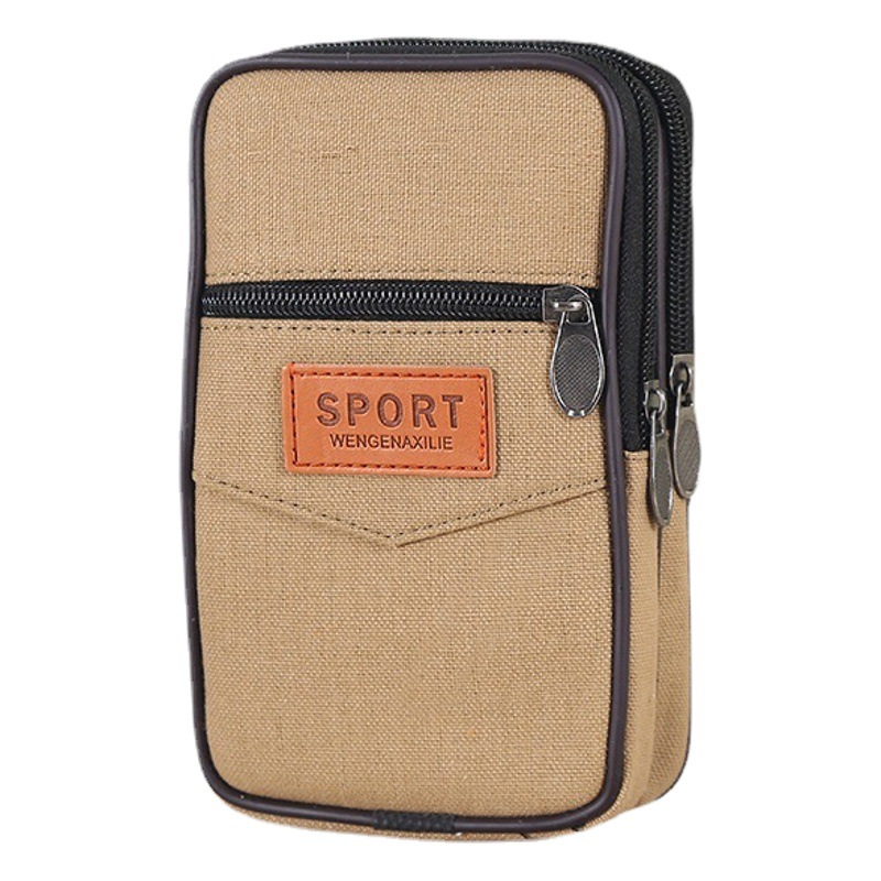 Nuevo lienzo bolso del teléfono móvil sitio de construcción bolsa de cintura de trabajo horizontal y vertical de tres capas cremallera cinturón monedero para los ancianos