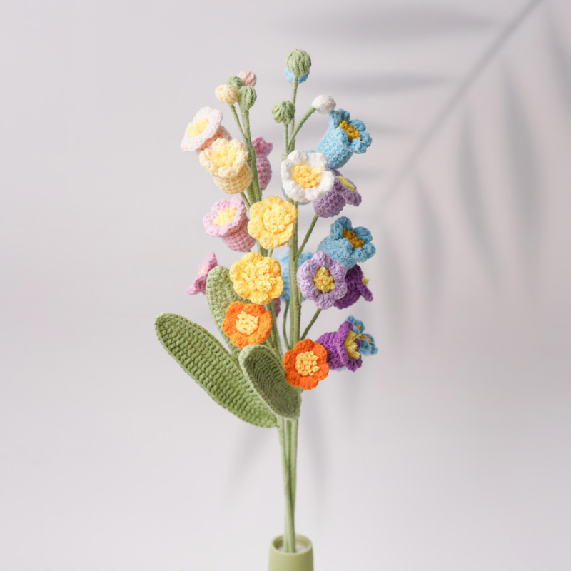 完成したプリザーブドフラワー手編みスズランブーケDIYかぎ針編みウールフラワー手持ち花編み花装飾品|undefined