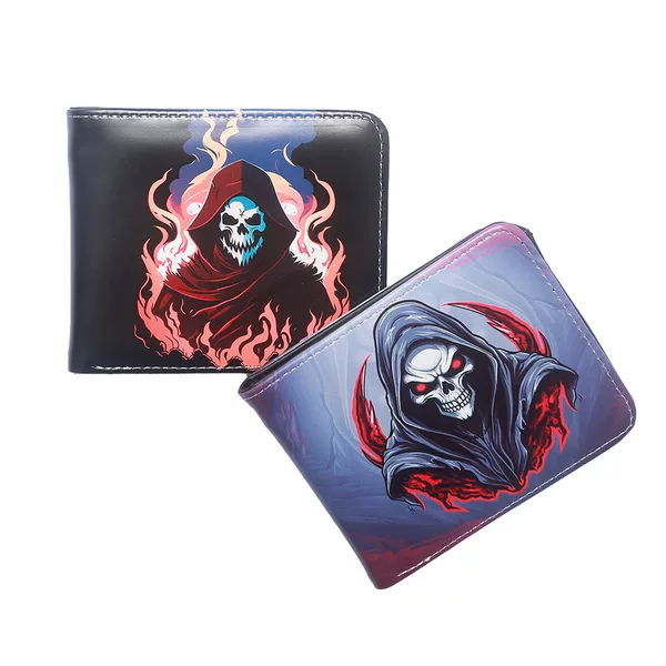 New Foreign Trade Wallet Retro Grim Reaper Color Print Cartoon Short Wallet Portable Fashion Clutch Men's Coin Purse