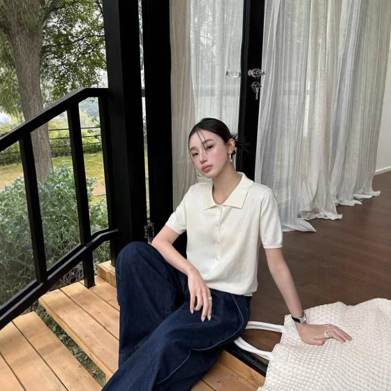 25 Summer Women's Pony Embroidered Sweaters Lapel Cardigan Short Sleeve Casual