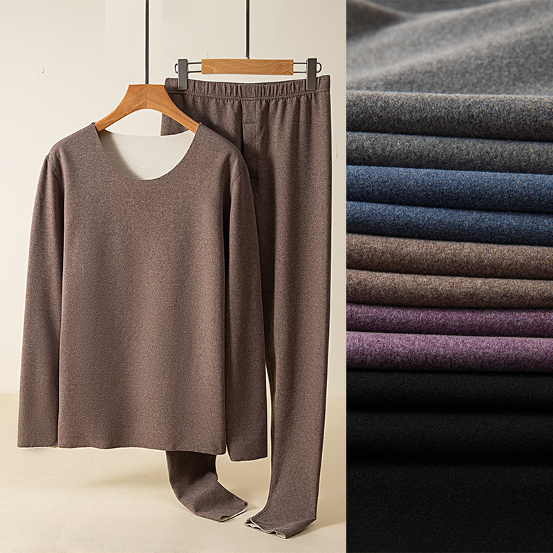 Men's Seamless Thermal Underwear Set Winter Thickened Fleece Cold-Proof Plus Size Tops and Bottoms