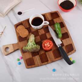 木制棋盘格切菜板厨房砧板上菜熟食板派对披萨服务板水果奶酪托盘