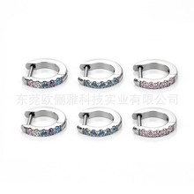 跨境电商F136钛合金D型镶钻5A多色锆石直针耳钉耳扣圈G23穿刺饰品