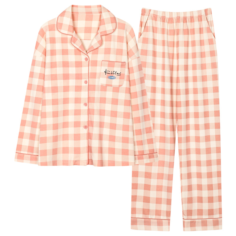 100% algodón primavera pareja pijamas hombres y mujeres Otoño e Invierno nueva chaqueta a cuadros manga larga traje casual desgaste del hogar