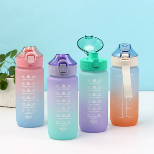 Gradient Water Cup Plastic Cup for Sports and Outdoor Use, Wholesale 600ml with Handle, Straight Mouth, Pop-Top Lid, and Filter, Minimalist Style