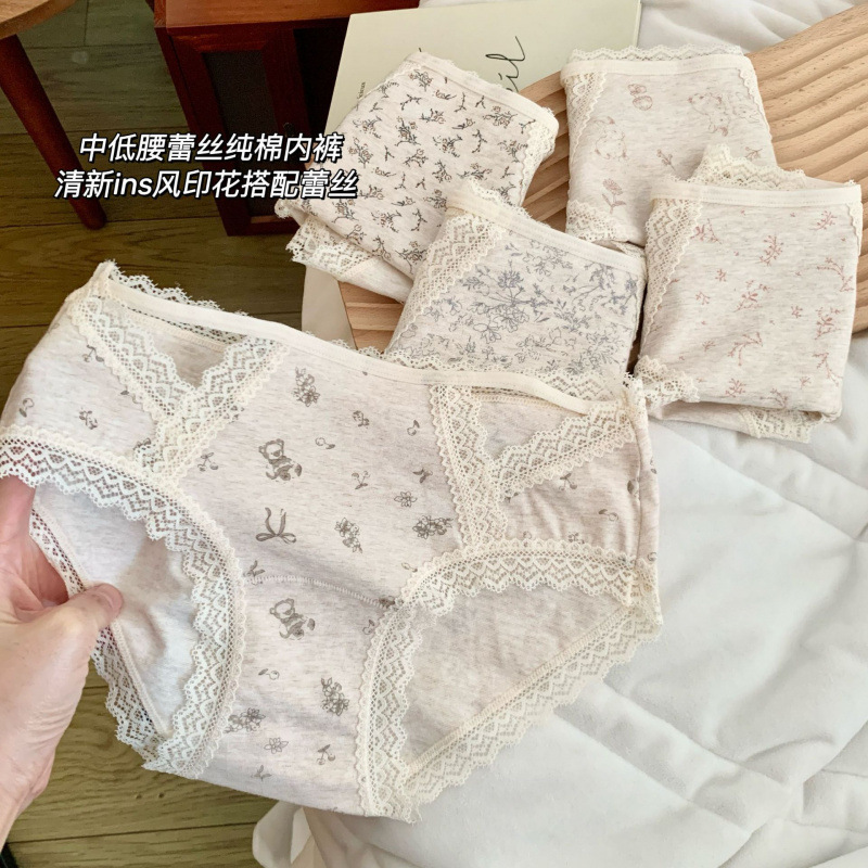 Gummy Girl Mori Style Printed Cotton Underwear Girls Mid-Waist 10A Antibacterial Plaid Breathable Cotton Crotch Briefs