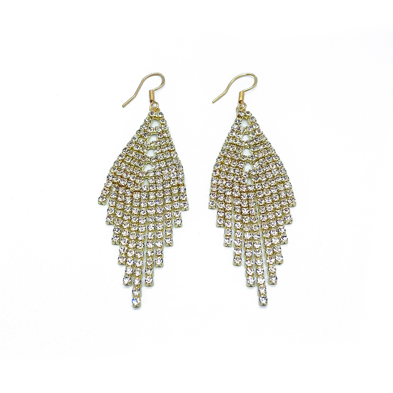 Fashion Full Diamond Tassel Square Round Alloy Earrings Wholesale display picture 6