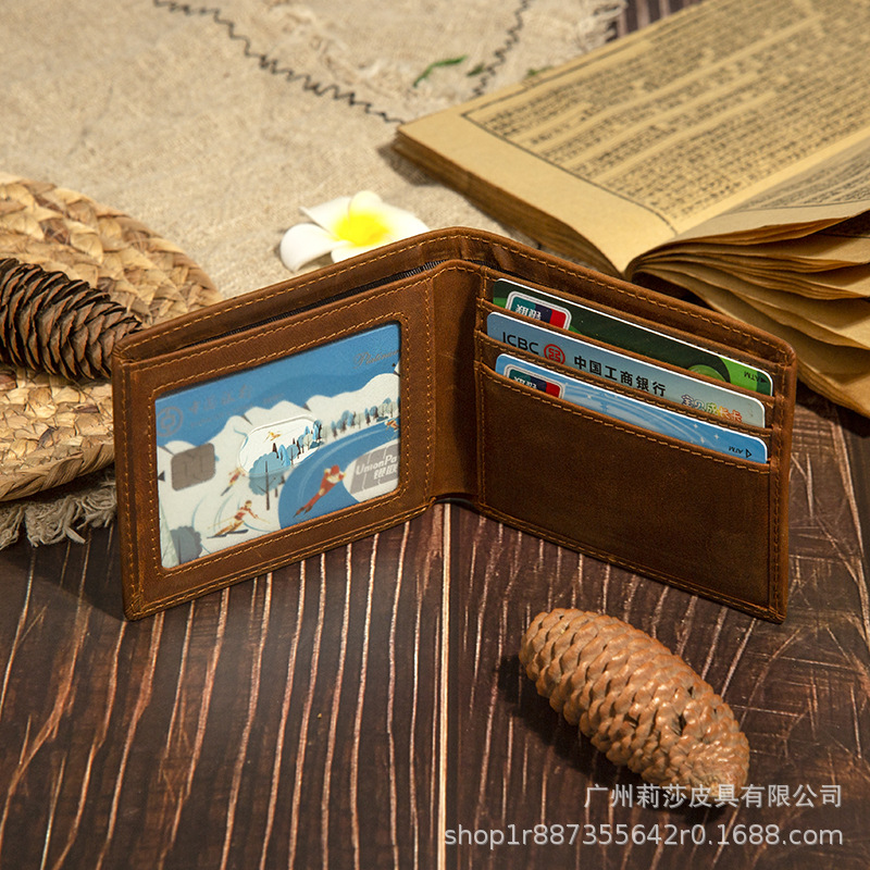 Cartera cuero Crazy Horse RFID, horizontal, primera piel