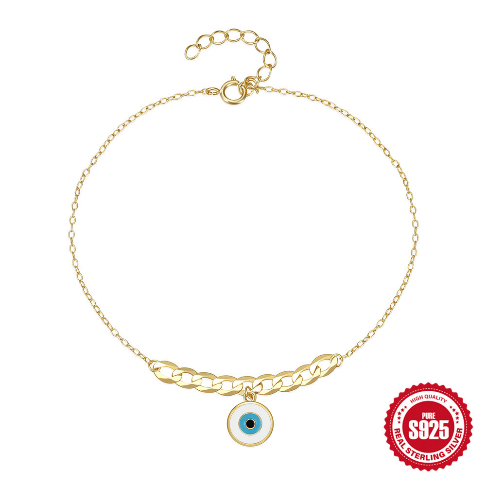 Moda europea y americana S925 plata esterlina simple cadena cubana del diablo ojo gota pulsera vintage imitación turquesa pulsera