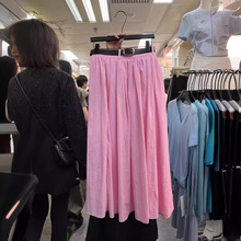 韩国东大门2024夏季新款女装茶系高腰纯色半身裙有皮带
