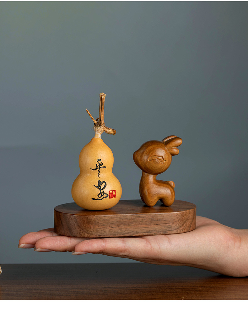 Natural Rosewood Deer Car Ornaments Safe Gourd Car Ornaments Walnut Base Center Console New Style