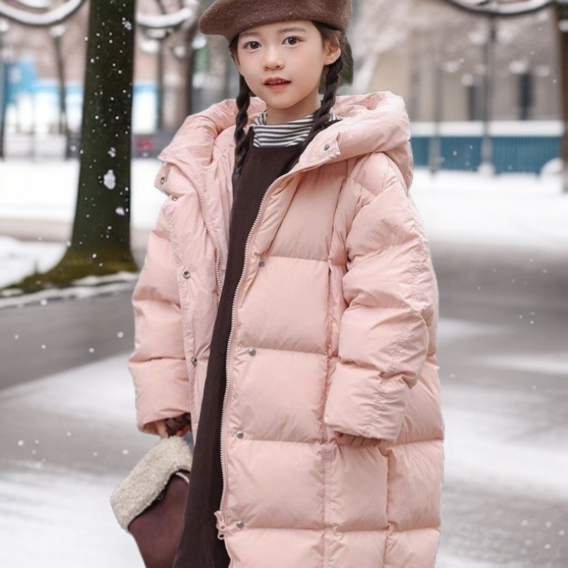 2025 Girls' down Jacket Winter Mid-Length 90 White Duck down Loose Girls' Medium and Large Children's Jacket Trendy Thickened Warmth