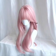 【小春日和】ウィッグ ピンク コス ロングストレートヘア ロリータ デイリーガール シャイニーバング かわいいフルヘッドギア