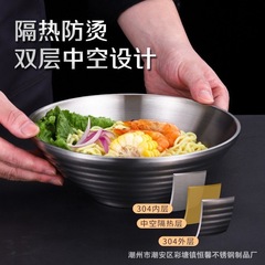 304 stainless steel large Japanese noodle bowl, threaded spicy hot bowl, thickened anti-scalding mixed rice bowl, bamboo hat bowl, ramen bowl