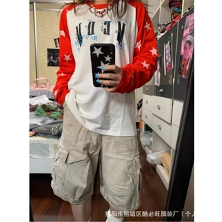 涂鸦星星满印字母印花长袖t恤女新款宽松百搭打底衫美式情侣上衣