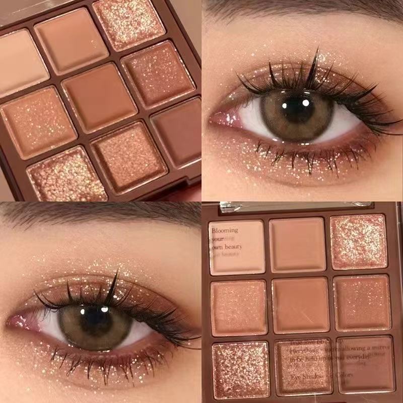 Chocolate Nine-Color Eyeshadow Palette with Pearlescent and Matte Finishes